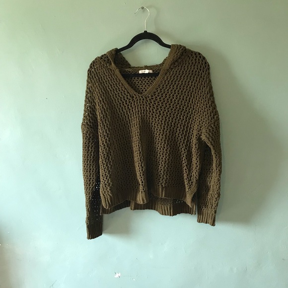 Maurices Sweaters - Maurices Olive Open-Weave V-Neck Hoodie Sweater